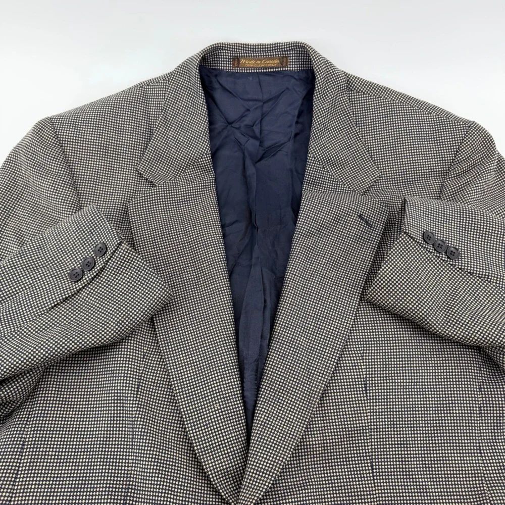 Bachrach Vintage Micro-Check Two-Button Blazer Jacket 42R Navy Tan Canada
